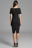 Navy Ruched Short Sleeve Bodycon Midi Work Dress