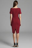 Navy Ruched Short Sleeve Bodycon Midi Work Dress