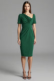 Navy Ruched Short Sleeve Bodycon Midi Work Dress