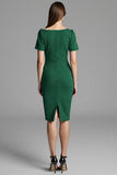 Navy Ruched Short Sleeve Bodycon Midi Work Dress