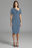 Navy Ruched Short Sleeve Bodycon Midi Work Dress