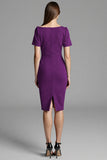 Navy Ruched Short Sleeve Bodycon Midi Work Dress