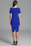 Navy Ruched Short Sleeve Bodycon Midi Work Dress