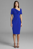 Navy Ruched Short Sleeve Bodycon Midi Work Dress