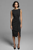 Grey Ruched Bodycon Midi Work Dress With Slit