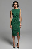 Grey Ruched Bodycon Midi Work Dress With Slit