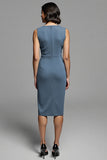 Grey Ruched Bodycon Midi Work Dress With Slit
