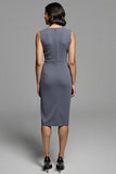Grey Ruched Bodycon Midi Work Dress With Slit
