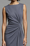 Grey Ruched Bodycon Midi Work Dress With Slit