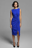 Grey Ruched Bodycon Midi Work Dress With Slit