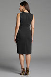 Bodycon Navy V Neck Midi Work Dress With Sash