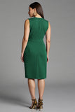 Bodycon Navy V Neck Midi Work Dress With Sash