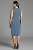 Bodycon Navy V Neck Midi Work Dress With Sash