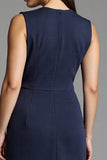 Bodycon Navy V Neck Midi Work Dress With Sash