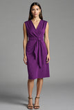 Bodycon Navy V Neck Midi Work Dress With Sash