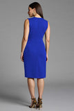 Bodycon Navy V Neck Midi Work Dress With Sash