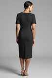 Simple Champagne Ruched Bodycon V-Neck Midi Work Dress
