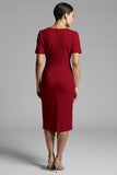 Simple Champagne Ruched Bodycon V-Neck Midi Work Dress