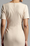 Simple Champagne Ruched Bodycon V-Neck Midi Work Dress