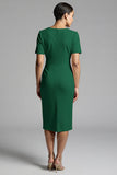 Simple Champagne Ruched Bodycon V-Neck Midi Work Dress