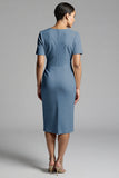 Simple Champagne Ruched Bodycon V-Neck Midi Work Dress