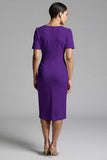 Simple Champagne Ruched Bodycon V-Neck Midi Work Dress