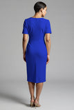 Simple Champagne Ruched Bodycon V-Neck Midi Work Dress
