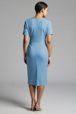 Simple Champagne Ruched Bodycon V-Neck Midi Work Dress