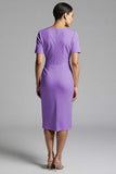 Simple Champagne Ruched Bodycon V-Neck Midi Work Dress