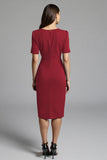 Navy Bodycon Ruched Midi V Neck Work Dress With Slit