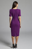 Navy Bodycon Ruched Midi V Neck Work Dress With Slit