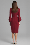 Bodycon Navy Beaded V Neck 3/4 Sleeves Midi Work Dress