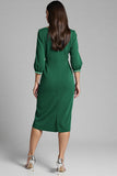 Bodycon Navy Beaded V Neck 3/4 Sleeves Midi Work Dress