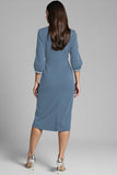 Bodycon Navy Beaded V Neck 3/4 Sleeves Midi Work Dress