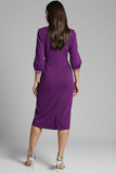 Bodycon Navy Beaded V Neck 3/4 Sleeves Midi Work Dress