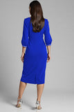 Bodycon Navy Beaded V Neck 3/4 Sleeves Midi Work Dress