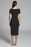 Sparkly Beige Beaded Bodycon Ruched Midi Work Dress with Sash