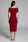 Sparkly Beige Beaded Bodycon Ruched Midi Work Dress with Sash