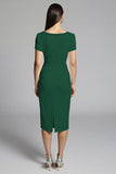 Sparkly Beige Beaded Bodycon Ruched Midi Work Dress with Sash