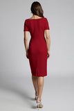Sparkly Beaded Champagne Ruched Midi Work Dress with Slit