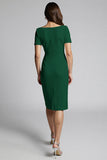 Sparkly Beaded Champagne Ruched Midi Work Dress with Slit