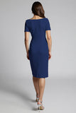 Sparkly Beaded Champagne Ruched Midi Work Dress with Slit