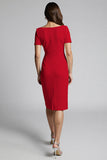 Sparkly Beaded Champagne Ruched Midi Work Dress with Slit