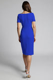 Sparkly Beaded Champagne Ruched Midi Work Dress with Slit
