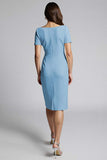 Sparkly Beaded Champagne Ruched Midi Work Dress with Slit