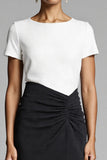 Black Round Neck Short Sleeves Ruched Midi Work Dress With Slit