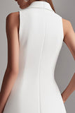 Ivory Satin A Line Peak Lapel Double Breasted Short Work Blazer Dress