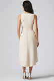 Champagne Satin V-Neck Sheath Long Work Blazer Dress with Belt