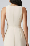 Champagne Satin V-Neck Sheath Long Work Blazer Dress with Belt