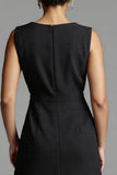 Sparkly Black and White Beaded Satin A Line Long Work Dress with Ruffles